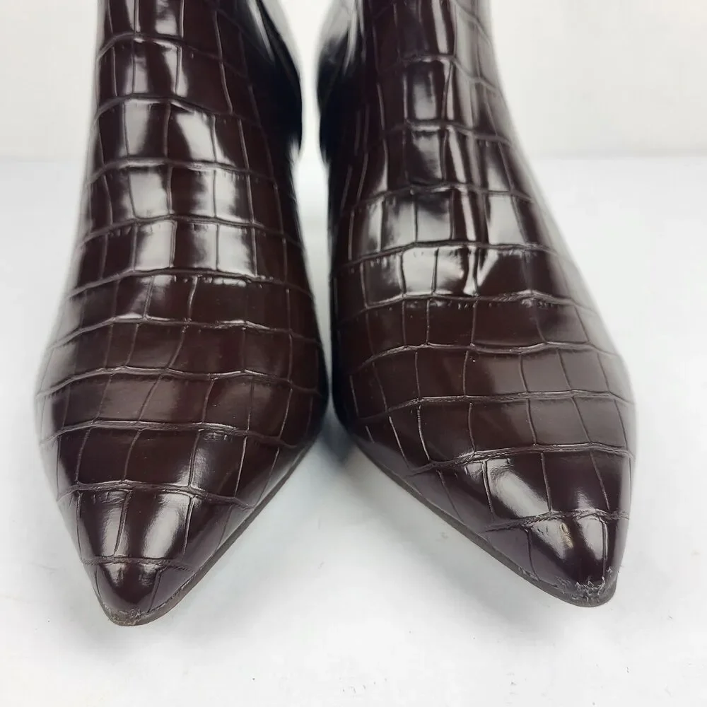 Dolce Vita DV Womens Chocolate Croc-Embossed Gradie Kitten Heel Boot Size 5M